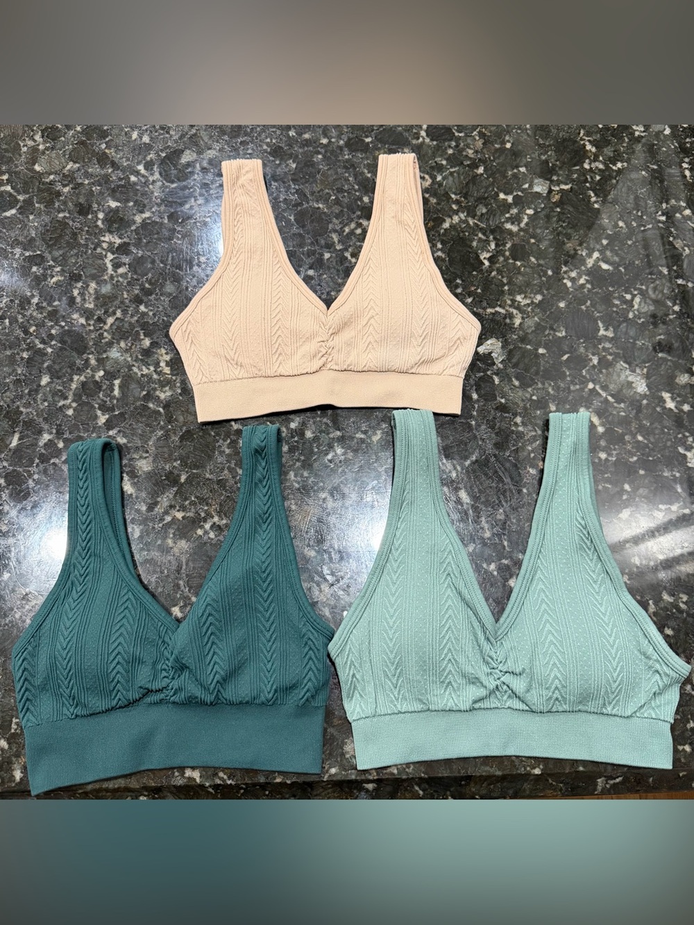 Seamless Ribbed V-Neck Bralette - Nude, Sage & Teal Size Small! Great For Teen!